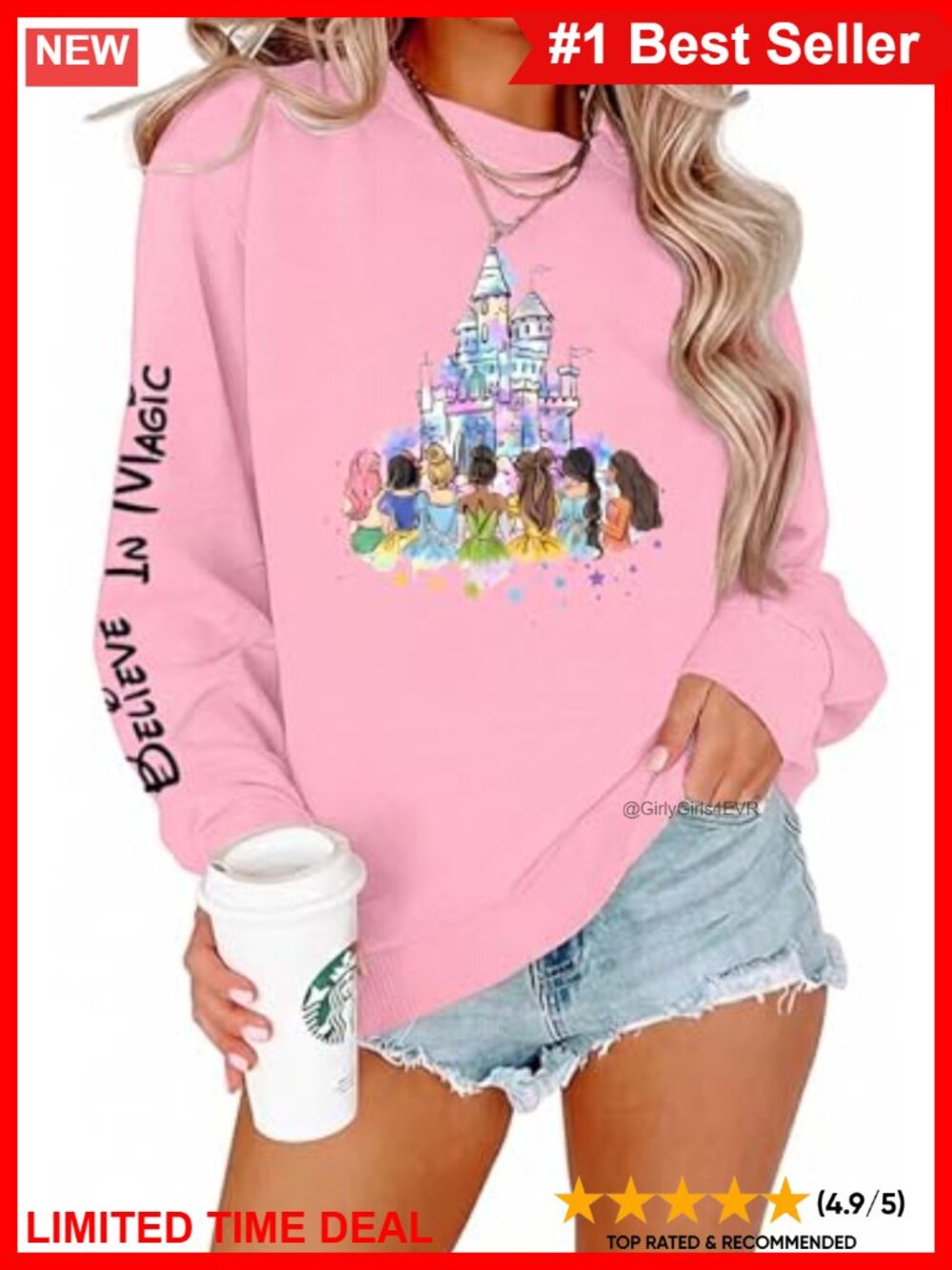 Soft Fleece Princess Pullover Sweatshirt Long Sleeve Crew Neck Women Casual